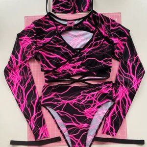 Etsy Ravesaurus rave outfit set- pink and black pattern